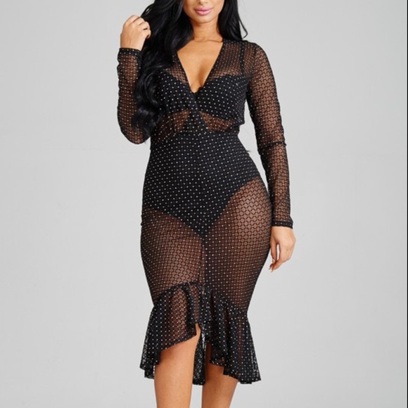 HP Rhinestone Sheer Fishtail Body-con Dress - Picture 6 of 8